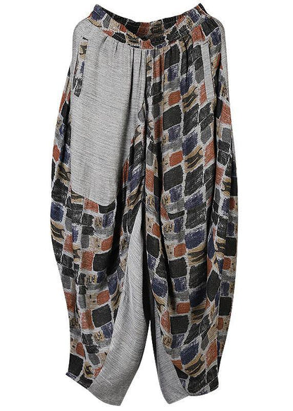 New Black Plaid Linen Lantern Pants Loose Patchwork Harem Pants