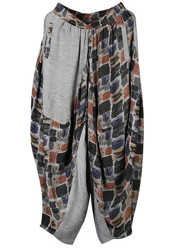 New Black Plaid Linen Lantern Pants Loose Patchwork Harem Pants