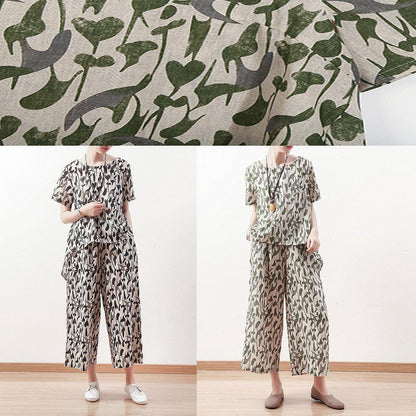 New Black Prints Linen O Neck Tops and Straight Pants