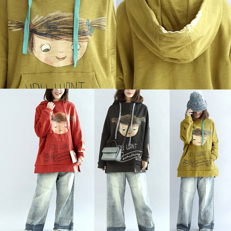 Oversized Red Hoodies Cotton Pullover Tops Warm Winter Dress