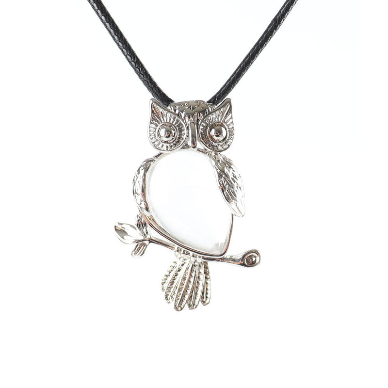 Owl Pendant Spiritual Necklace With Natural Gemstone 1.3 Inch