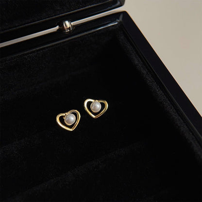 Pearly Heart Stud Earrings