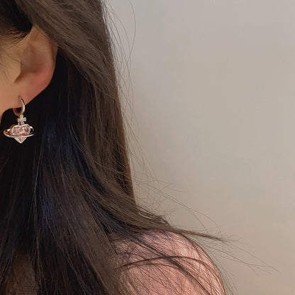 [] Pink Heart Huggie Earrings