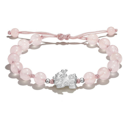 Pixiu Obsidian Cat's Eye Pink Crystal Strength Bracelet