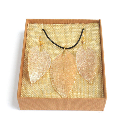 Bravery Leaf Necklace and Earrings Set