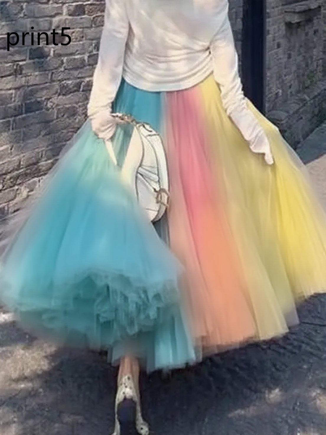 Print1 Wrinkled High Waist Tulle Skirt Spring