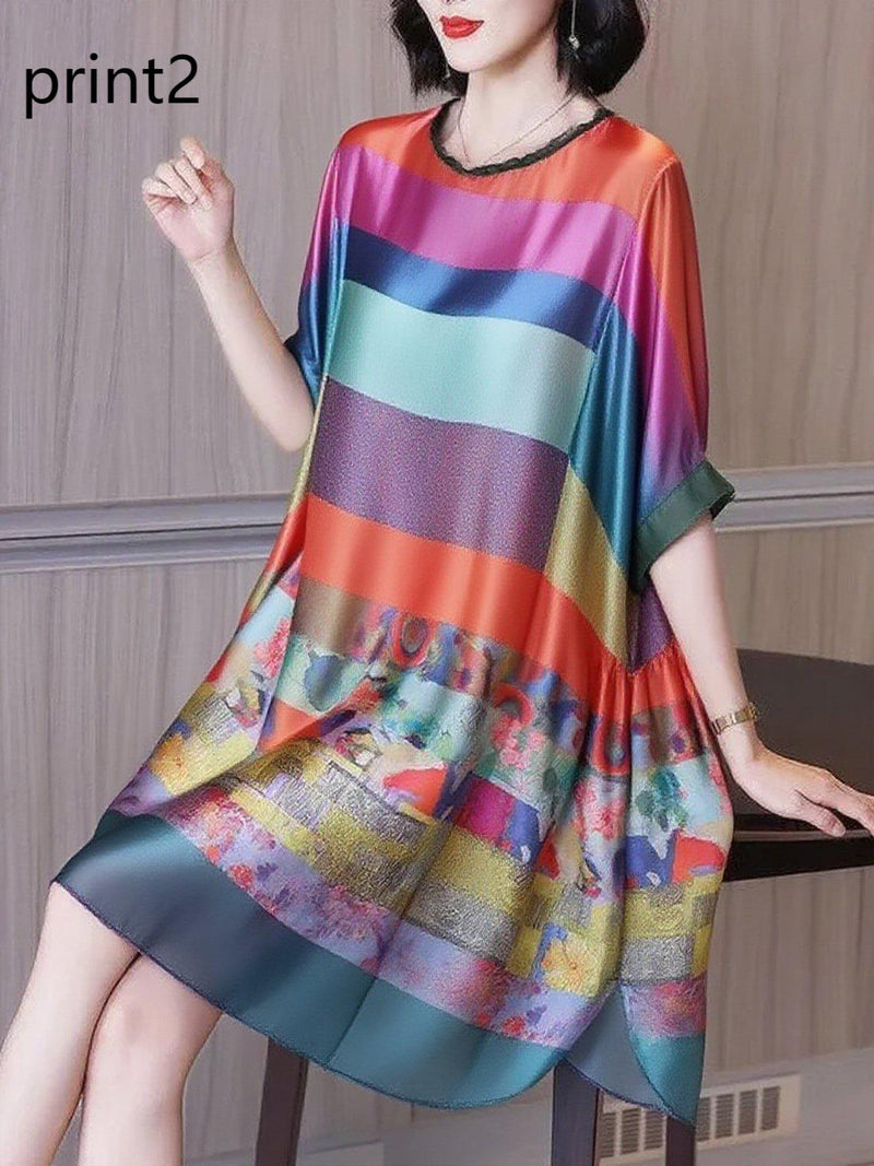 Ruffled Print1 Button Side Open Linen Vacation Dresses Half Sleeve