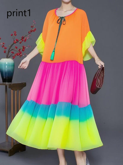 Purple Print4 Ruffled Chiffon Party Dress Summer