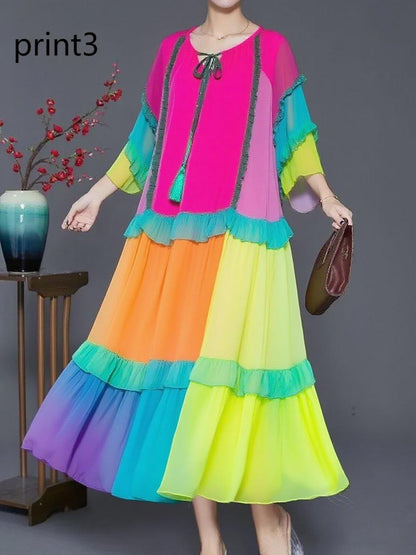Purple Print4 Ruffled Chiffon Party Dress Summer