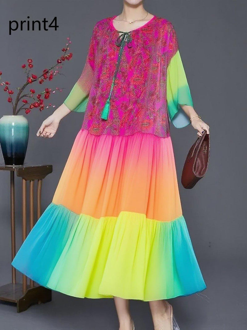 Purple Print4 Ruffled Chiffon Party Dress Summer