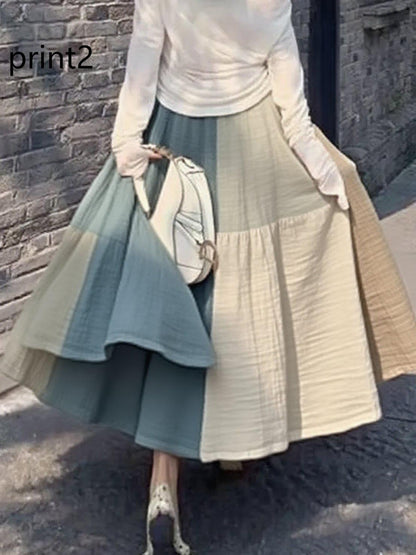 Print1 Wrinkled High Waist Tulle Skirt Spring