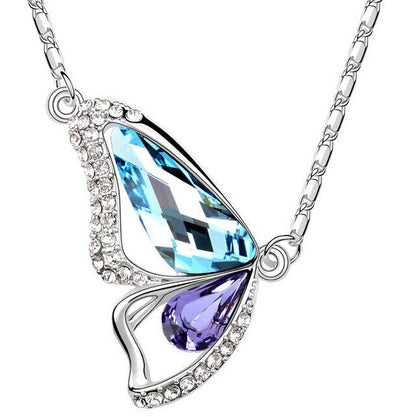 Butterfly Crystals Pendant Silver Plated Necklace