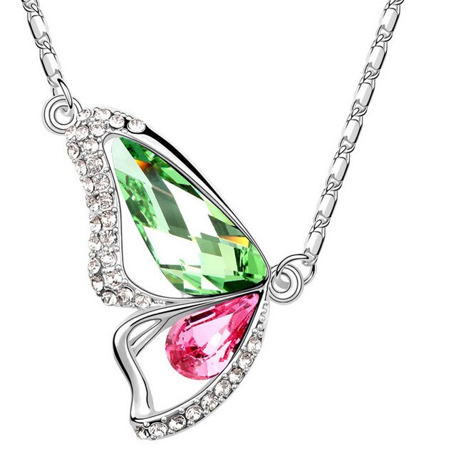 Butterfly Crystals Pendant Silver Plated Necklace