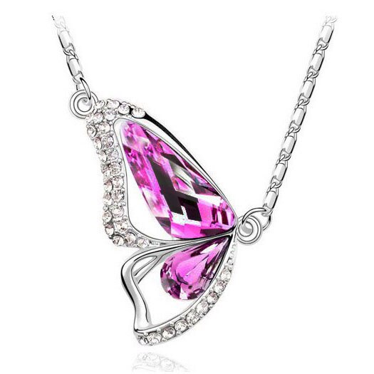 Butterfly Crystals Pendant Silver Plated Necklace