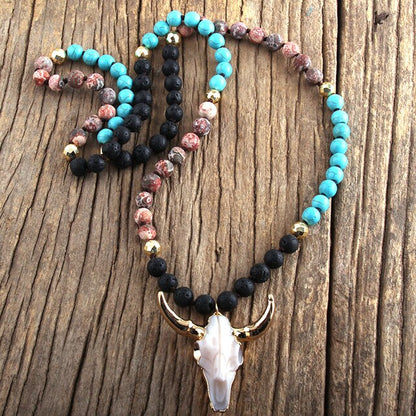 Buffalo Skull Real Stone Necklace