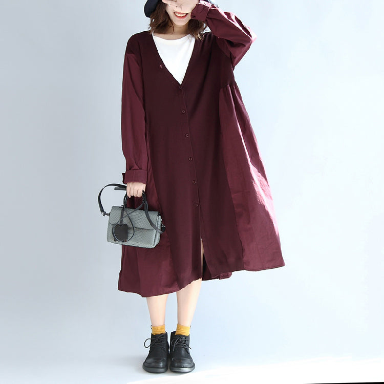 Purple Red Patchwork Cotton Silk Sweater Outwear Oversize Knit Long Coats
