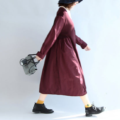Purple Red Patchwork Cotton Silk Sweater Outwear Oversize Knit Long Coats