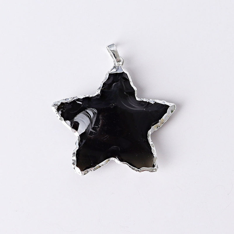 Raw Rose Quartz, Black Obsidian & Clear Quartz Star Pendants 1 Inch