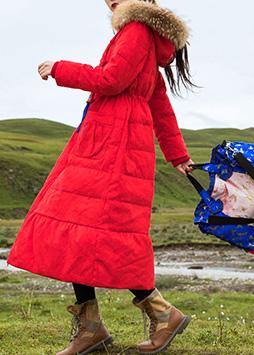 Red Duck Down Coat Oversize Embroidery Parka Hooded New Coats