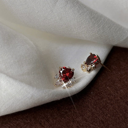 Ruby Heart Stud Earrings