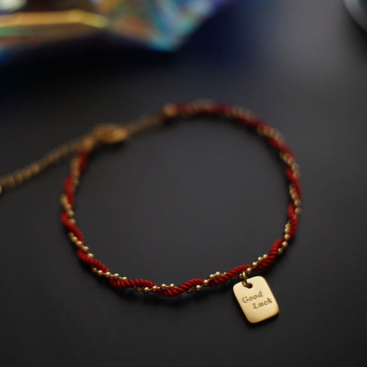 Red String Good Luck Bracelet With Gold Plated Copper Charm for Strength
