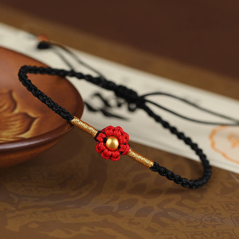 Red String Protection Bracelet With Gold Flower