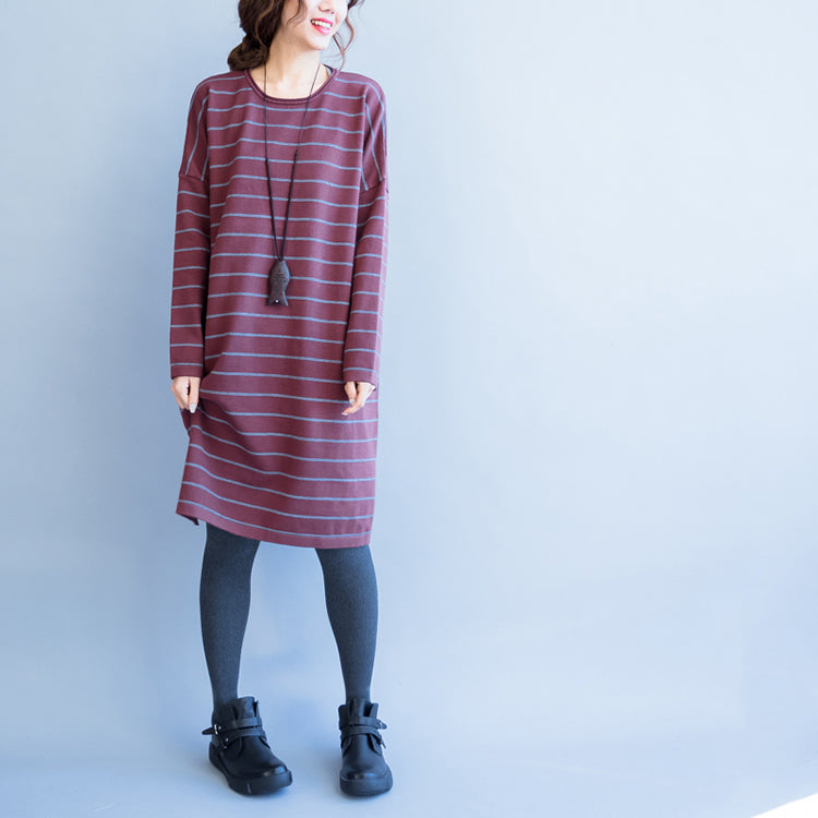 Red Striped Sweater Oversize Long Sleeve Knit Dress