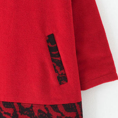 Red Winter Dresses Winter Woolen Print Maxi Dress Pullover Caftans Long Shirts