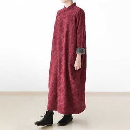 Red Winter Dresses Linen Dress New Thick Velour Inside Gown Caftans Style
