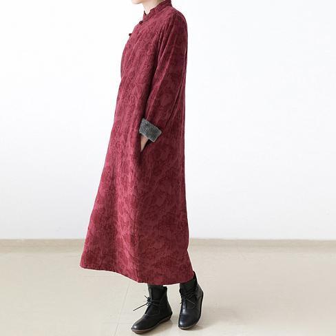 Red Winter Dresses Linen Dress New Thick Velour Inside Gown Caftans Style