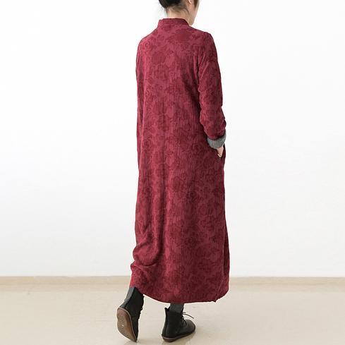 Red Winter Dresses Linen Dress New Thick Velour Inside Gown Caftans Style