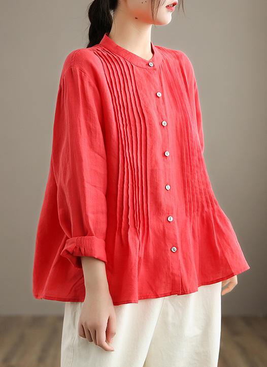Organic White-flower Linen Shirt Tunics Women Ramie Blouse
