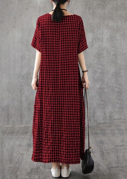 Blue Plaid Linen Dresses Summer Cotton Dress