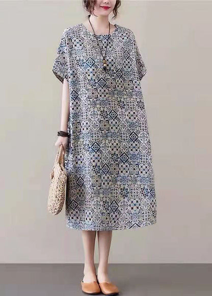 Red Prints Linen Shift Dresses Side Open V Neck Linen Dresses