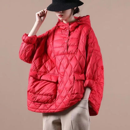 Clothing Down Jacket Hooded Red Pockets Goose Down Jacket