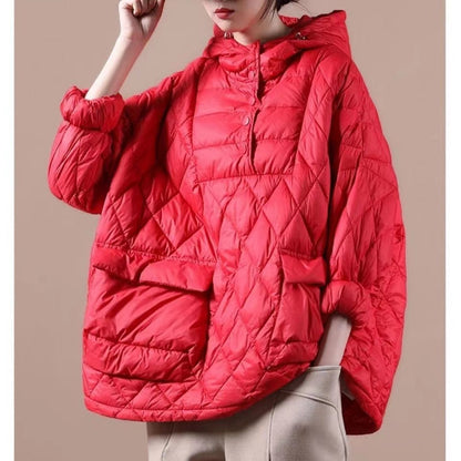 Clothing Down Jacket Hooded Red Pockets Goose Down Jacket