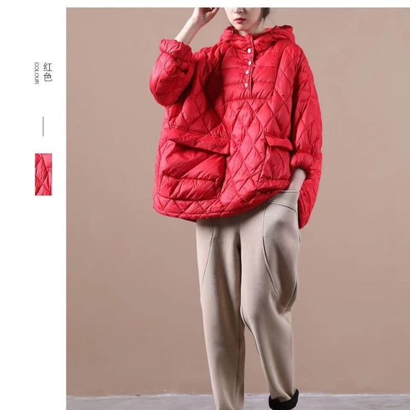 Clothing Down Jacket Hooded Red Pockets Goose Down Jacket