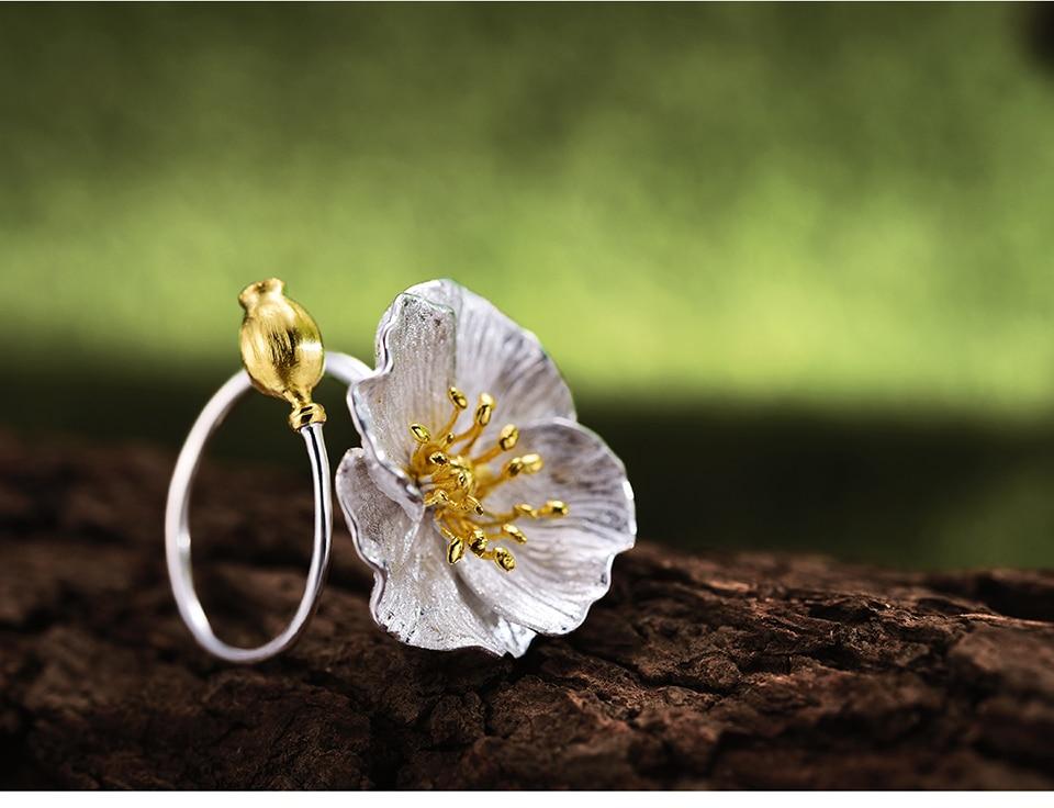 Blooming Poppy Sterling Silver Ring