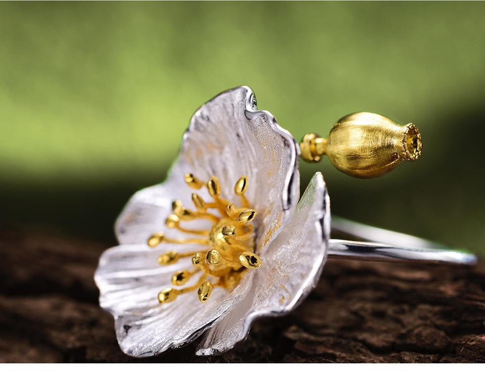 Blooming Poppy Sterling Silver Ring