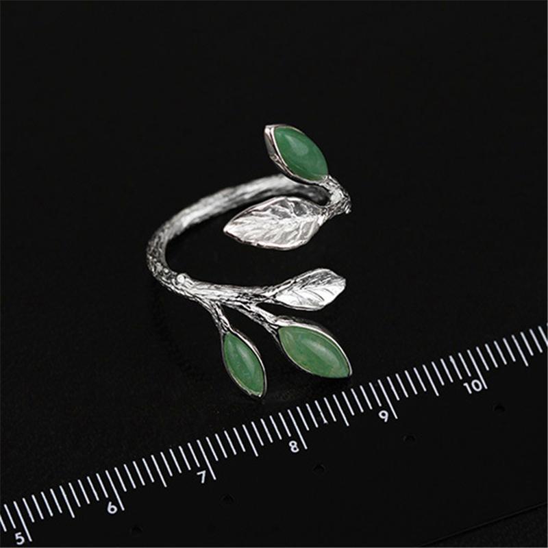 Green Aventurine Leaves Sterling Silver Ring