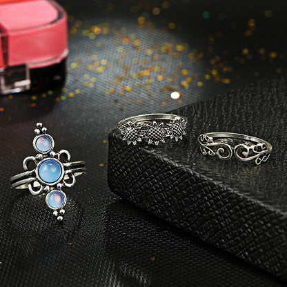 Natural Opal Stone & Moonstone Ring Set