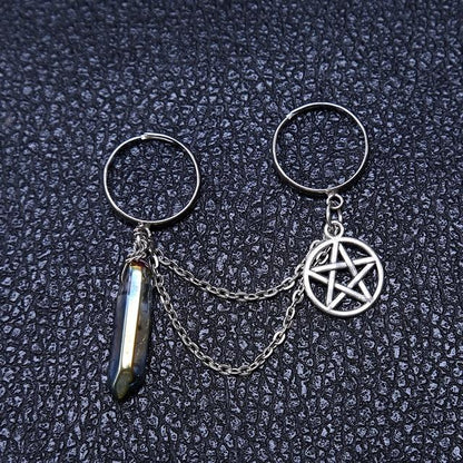 Quartz Crystal Pentagram Chain Ring