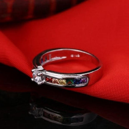 Rhinestone Rainbow Sterling Silver Ring