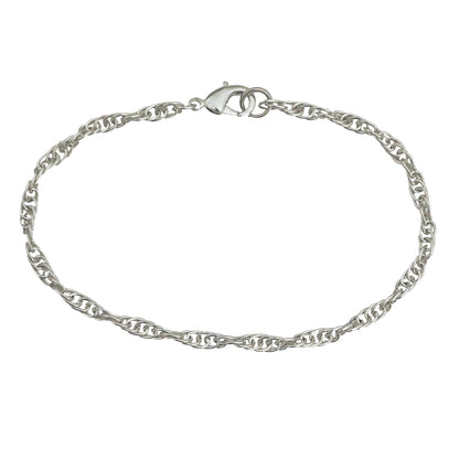 3mm Silver Plated Rope Chain Bracelet With Lobster Claw Clasp