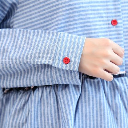 Ruffles Blue White Striped Cotton Dresses