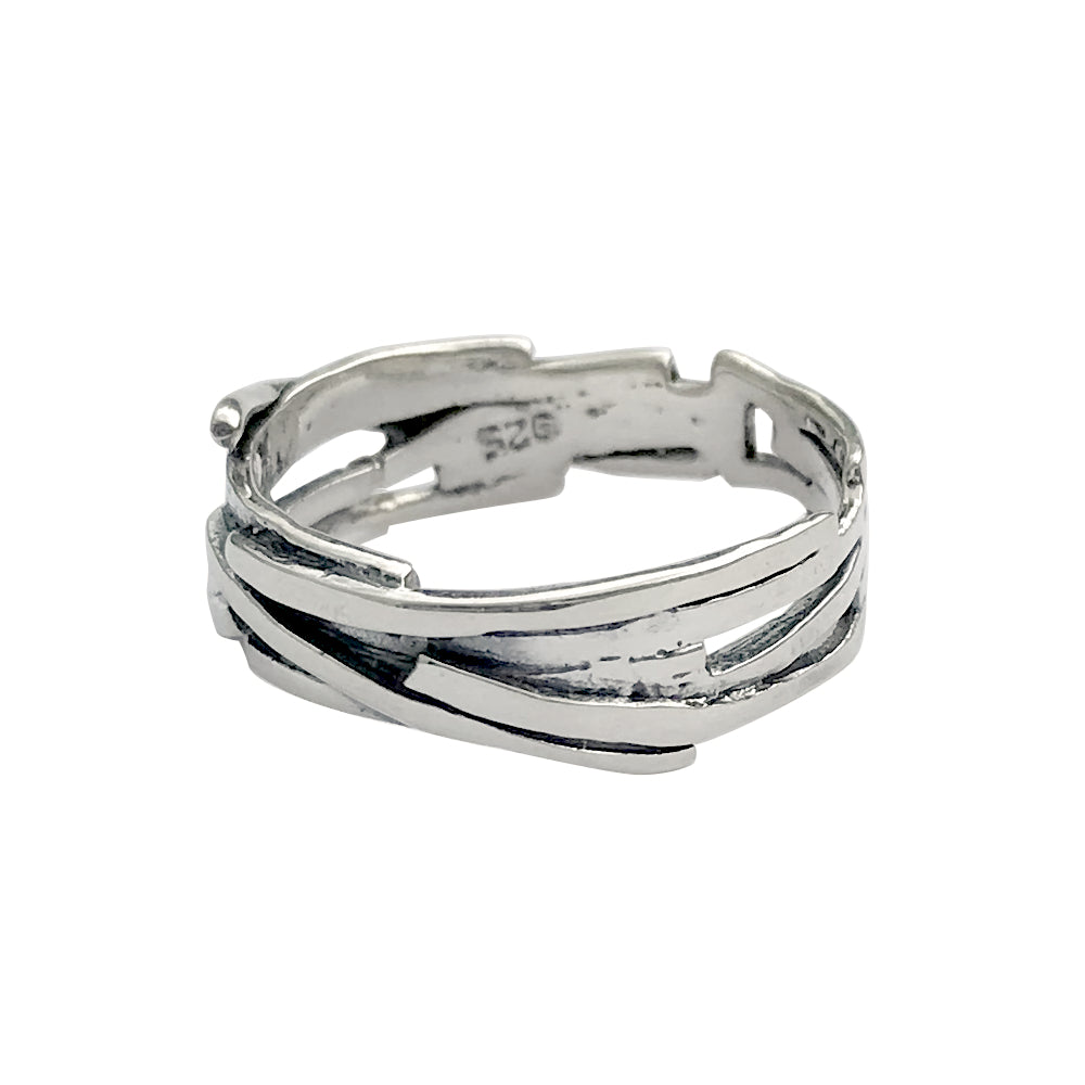 Ultra Modern Layered Art Ring Band in Sterling Silver - Size 5