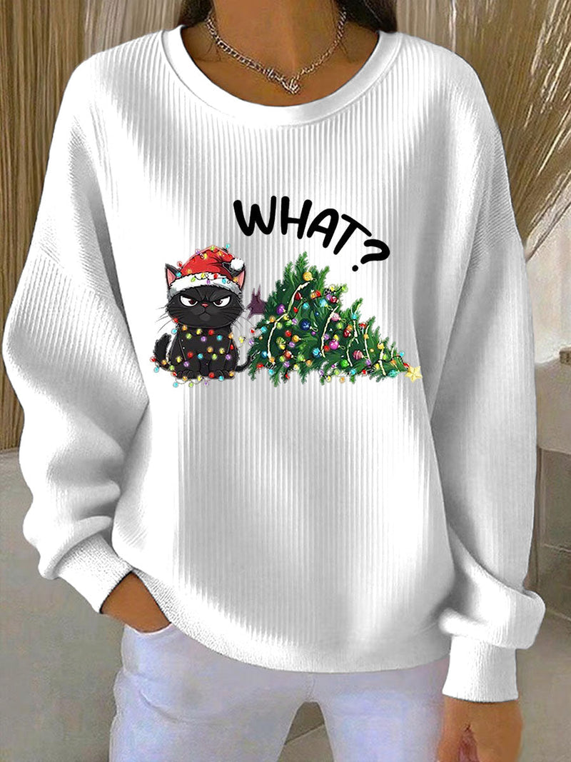 Women's Christmas Ribbed Crew Neck Sweatshirt