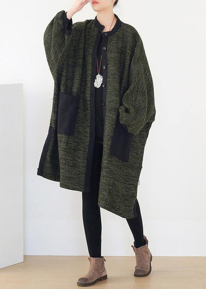Spring Army Green Knit Cardigans Spring O Neck Knitted Coat
