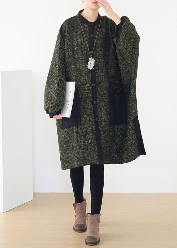 Spring Army Green Knit Cardigans Spring O Neck Knitted Coat
