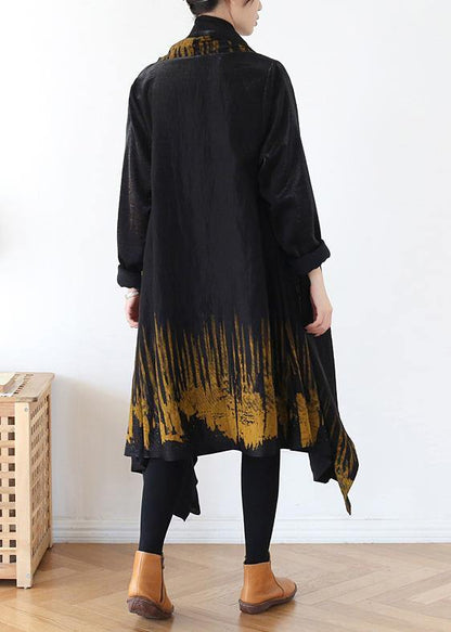 Spring Coat Yellow Print Asymmetric Coats